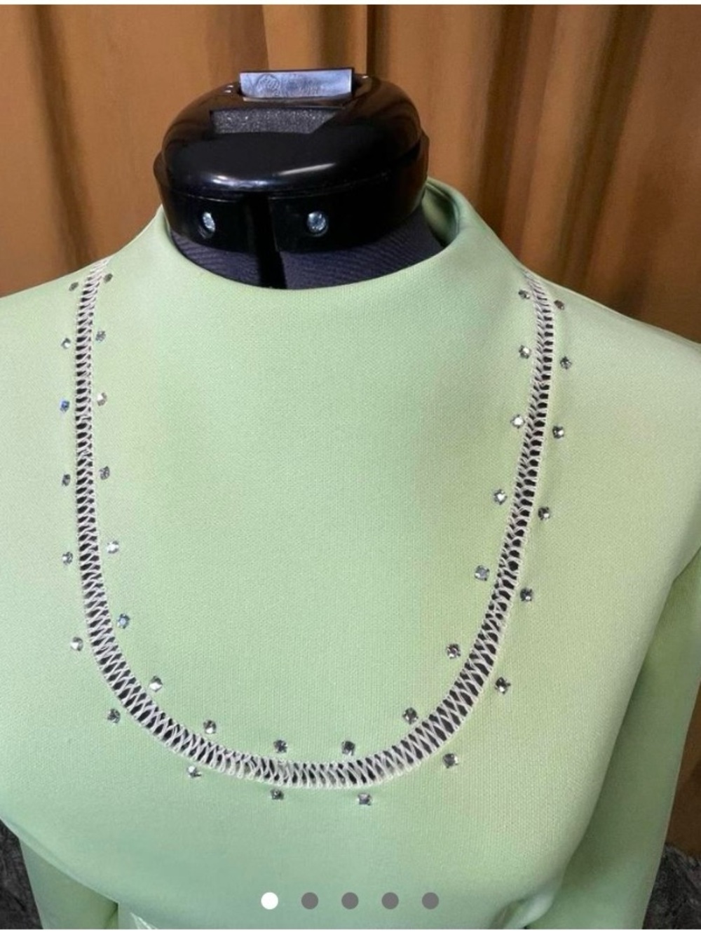 Leslie Fay dress with open embroidery scoop and rhinestone accents